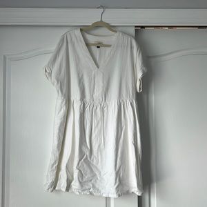 White Linen Short Sleeve Dress